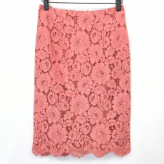 古着 NATURAL BEAUTY BASIC ナチュラルビューティー S レディース スカラップ 花柄レース タイト ストレート スカート 裏地付き ベイクドピンク