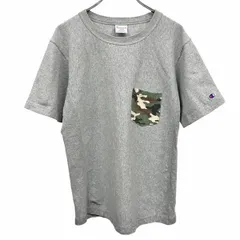 【中古】[印象AB] チャンピオン リバースウィーブ Tシャツ 迷彩柄のポケット 半袖 丸首 綿100% L ヘザーグレー 杢グレー×緑×茶×黒×ベージュ メンズ