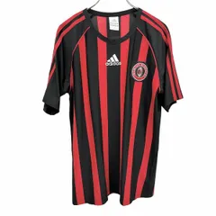 古着 アディダス adidas サッカー Tシャツ ストライプ ACミラン ラグラン 半袖 ロゴ刺繍 丸首 ポリエステル100% S レッド 赤×黒 メンズ