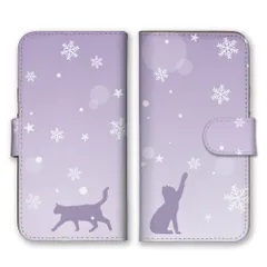 arrows U 801FJ ケース 手帳型 アローズU スマホケース 携帯ケース 猫 ねこ 雪 冬 雪の結晶 シルエット おしゃれ オシャレ 可愛い かわいい シンプル カラー02