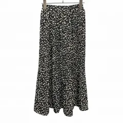 古着 fifth フレアスカート ロング ウエストゴム ヒョウ柄 レオパード レパード ポリ100% U150 ブラック 黒×イエローベージュ レディース