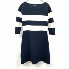 【中古】[印象AB] STRAWBERRY-FIELDS ストロベリーフィールズ カットソーワンピース レディース 紺 ファスナー無し 裏地無し ストレッチ Aライン ボーダー 7分袖のサムネイル