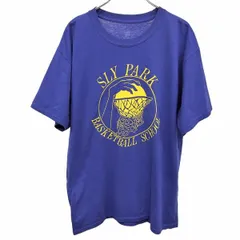 【中古】[印象B] HANES ヘインズ Tシャツ メンズ M ブルー 青 綿×ポリ 輸入古着 バスケットボール イラスト 英字 文字 プリント 半袖 ショートスリーブのサムネイル