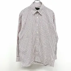 古着 ザ・スコッチハウス THE SCOTCH HOUSE シャツ ストライプ 胸ポケットにロゴ刺繍 長袖 綿100% コットン M 白×紺×ピンク×茶 メンズ 男性