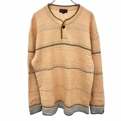 【中古】[印象AB] SIMPLE LIFE シンプルライフ カットソー / セーター メンズ M メランジ ペールオレンジ ベージュ系×緑×青系 毛×綿 ヘンリーネック ウール系 柄ボーダー 長袖のサムネイル