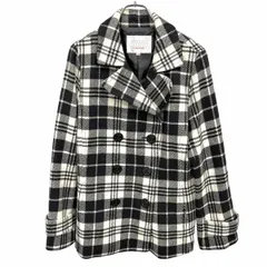 【中古】[印象AB] AWAW BY JUNKO SHIMADA ピーコート / ピージャケット レディース 15AR 3L XXL 2XL ブラック 黒×オフホワイト 毛100% ボタン留め 内ポケット無し 薄手の肩パッド入り チェック 裏地付きのサムネイル