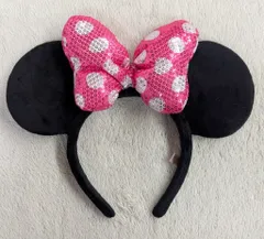 東京ディズニーリゾート カチューシャ ミニー(スパンコール/ピンク白/ドットリボン)