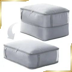 【新品】 Haguko 布団圧縮袋 掃除機不要 窓付き 布団収納袋 圧縮袋 布団 収納 旅行 衣類 羽毛布団 衣装 毛布 引っ越し ぬいぐるみ こたつ布団 敷き布団 ケース たてられる 一体型圧縮ボックス 便利グッズ ブルーグレー Lサイズ 0