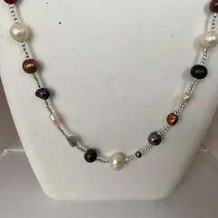 ★パールネックレス★淡水本真珠★ビーズ入り★ロングネックレス★ハンドメイド★ファッション★デザイン★ネックレス★