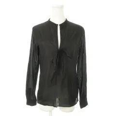 セオリー Theory シャツ 4 黒 ブラック リボン バンドカラー 長袖 プルオーバー 透け感 /MN3 ■GY99