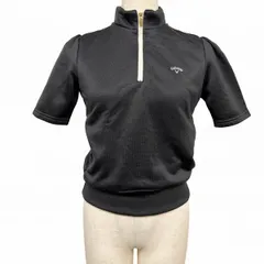 【中古】[印象AB] キャロウェイ Callaway ゴルフ ハーフジップ カットソー 裏毛 着丈が短い スリムフィット 半袖 ポリ×綿 M ブラック 黒×白 レディース