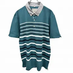 【中古】[印象AB] ikka イッカ ポロシャツ メンズ LL XL グリーン 緑×紺×白 綿100% ポケット無し 鹿の子 ボーダー ボタンダウン スリムフィット 半袖 袖口と裾にスリットのサムネイル