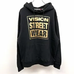 古着 ヴィジョンストリートウェア VISION STREET WEAR スウェット プルオーバー パーカー 英字 長袖 綿100% M ブラック×ゴールド 黒 メンズ
