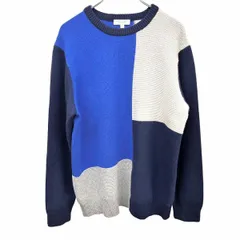 古着 ビューティーアンドユース BEAUTY＆YOUTH ニット セーター 長袖 丸首 ウール100% L ブルー 青×紺×杢グレー×オフホワイト レディース