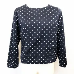 古着 earth music＆ecology 水玉トップス ドット柄 ノーカラー 裏地付き バックファスナー 長袖 ポリエステル100% M ネイビー 紺 レディース
