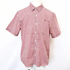 古着 アーノルドパーマー Arnold Palmer シャツ チェック ロゴ刺繍 ブルーステッチ ポケット無し 半袖 綿100% コットン 4 レッド 赤 メンズ 男性