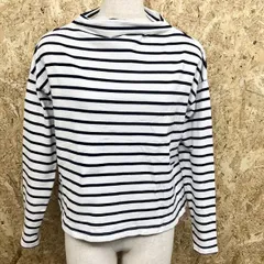 古着 AS KNOW AS PINKY アズノゥアズピンキー M レディース ガンジーネックカットソー モックネック ボーダー柄 長袖 綿100% ホワイト×ブラック