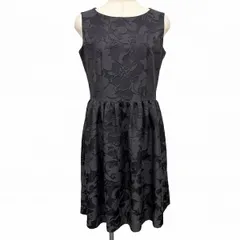 古着 INFINE ノースリーブワンピース ひざ丈 花柄 ジャカード フレアスカート 裏地付き ポリなど L (11AR) ダークネイビー (黒？) レディース