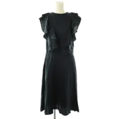 アナイ ANAYI フリルデザインシルクノースリーブワンピース ミモレ ロング 36 紺 ネイビー /AT ■OS ■SH