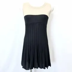 【新品/訳アリ】[印象NB] SCOT CLUB スコットクラブ ノースリーブリブワンピース レディース M (9) ブラック×ベージュ フレアスカート 裏地無し バイカラーのサムネイル