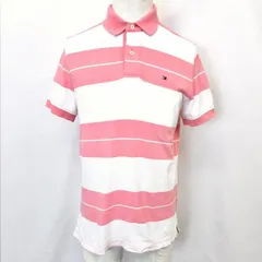 古着 トミーヒルフィガー TOMMY HILFIGER ポロシャツ Tシャツ生地 カットソー ボーダー柄 ロゴ 半袖 綿100% コットン XS ピンクなど メンズ 男性