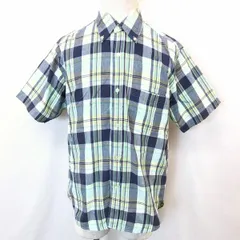 【中古】[印象B] BEAMS ビームス 半袖チェックシャツ / トップス メンズ M ネイビー×グリーン系×イエローなど ボタンダウン 胸ポケット付きのサムネイル