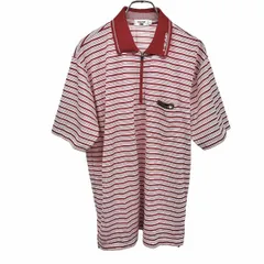 【中古】[印象A] HEAD ヘッド ポロシャツ メンズ L レッド 赤×白 ポリ100% ロングテール 鹿の子 ボーダー ハーフジップ 半袖 ポケットにロゴパッチ 裾スリットのサムネイル
