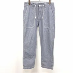 【中古】[印象AB] THE SHOP TK MIXPICE ザ・ショップ ティーケー ミクスパイス ベイカーパンツ メンズ M ヘザーブルー 杢青 綿100% ウエストに紐 ジップフライ 少しテーパード 裾にボーダー柄裏地のサムネイル