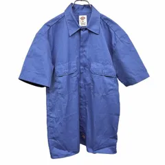 【中古】[印象AB] Dickies ディッキーズ シャツ メンズ S ブルー 青 ポリ×綿 裾にロゴパッチ 両胸フラップポケット 半袖 ボックスカット フレンチフロントのサムネイル