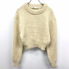 古着 ザラ ZARA 長毛 ショート丈 リブニット セーター 無地 長袖 アクリル×ナイロン×ポリ S 同色メランジ アイボリー 生成り色 レディース