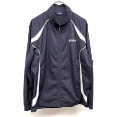 【中古】[印象AB] asics アシックス ジャケット メンズ M ネイビー 紺×白×グレー ポリ100% 長袖 薄手 ジップアップ 裏地無し ラグラン ハイネック ロゴ刺繍のサムネイル