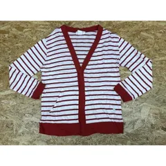 【中古】[印象C] BLUE WORK ブルーワーク メンズ サイズ1 オフホワイト×レッド カットソーカーディガン 若干薄手 ボーダー 2ポケ 長袖 1のサムネイル