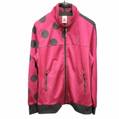 【中古】[印象AB] le coq sportif ルコックスポルティフ ジャージジャケット レディース L ピンク ピンク×グレー ポリ100% フルジップ ジップポケット 若干薄手 水玉プリント 大柄のドット ハイネック 長袖のサムネイル