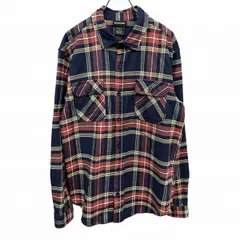 【中古】[印象AB] BURTON バートン ネルシャツ メンズ M ネイビーブルー 紺系×赤×黄×白 綿100% チェック 長袖 両胸フラップポケット ロングスリーブ 古着のサムネイル