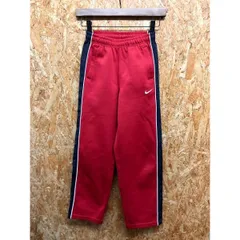 古着 ナイキ NIKE トラックパンツ スポーツパンツ ジャージ ウエストにゴムと紐 裾ジップ ロゴ刺繍 ポリ100% 140(S) 赤×紺×白 キッズ・BOYS