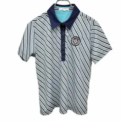 古着 マリクレール スポール marie claire sport ポロシャツ ストライプ 半袖 ポケット無し ポリ100% LL XL ブルー 青×紺×白×赤 レディース