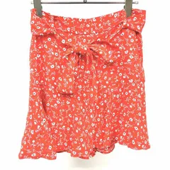 古着 ザラ ZARA スコートパンツ ショートパンツ 薄手 花柄 裏地無し サイドファスナー レーヨン100% S オレンジレッド 赤系×白×黒 レディース