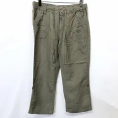【中古】[印象AB] ikka イッカ テーパードクロップドパンツ レディース M グリーンカーキ 緑系 麻×レーヨン 裾ロールアップ ジップフライ 薄手 無地 トロピカル生地のサムネイル