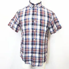 古着 BACK NUMBER バックナンバー S メンズ 男性 シャツ チェック トロピカル生地 服 レギュラーカラー 半袖 胸ポケット 麻100% マルチカラー