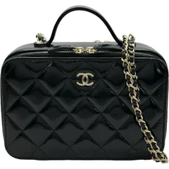 シャネル CHANEL トップハンドルバニティケースショルダーバッグ AS3538 ブラック ゴールド金具 シャイニーラムスキン レディース ショルダーバッグ