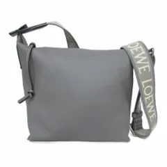 ロエベ LOEWE 美品 Cubi Leather Small Crossbody Bag キュービィ クロスボディ バッグ スモール アナグラム レザー グレー ☆AA★