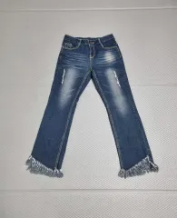 裾フリンジ デニム パンツ(L)