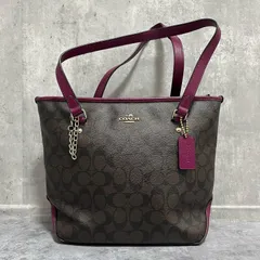 【COACH】コーチ シグネチャートートバッグ シグネチャーモチーフ PVC レディース ブラウン パープル 茶色 トートバッグ ショルダーバッグ 肩掛けバッグ レザートリム ロゴチャーム付き 型番F34603