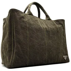 激レア 美品 PRADA プラダ カナパ デラヴェ トートバッグ 三角ロゴ 大容量 サイドボタン ハンドバッグ カーキ ユニセックス 正規品