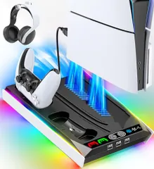 【PS5 Pro/PS5 Silm/PS5対応】PS5 縦置き スタンド 冷却 3段階風速調整可能 PS5 コントローラー 充電スタンド 2台同時充電 DualsenseとDualsense Edgeに対応 新型PS5 Slim 周辺機器 プレステ5 スリムY
