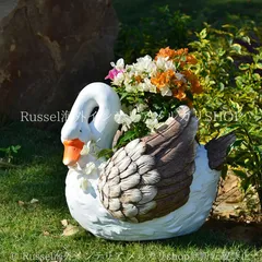 プランター 白鳥 白 茶色 酸化マグネシウム素材 ブラウン ホワイト 鉢植え 植木鉢 フラワーポット ガーデニング 雑貨 ガーデン雑貨 ガーデンインテリア ガーデン インテリア 庭の装飾 お洒落 おしゃれ 8-14のサムネイル