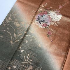 D550 訪問着 扇 花模様 金彩 正絹 着物 袷 しつけ糸付き未使用極美品