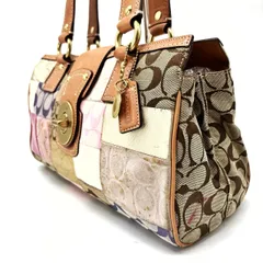 【良品】coach y2k patchwork turn-lock signature canvas totebag mulch color unisex コーチ トートバッグ