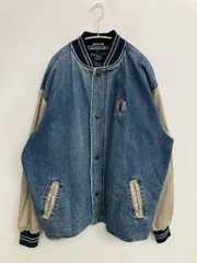LUNA PIER デニムジャケット XL ブルー ワンポイント 刺繍 無地 ライン柄 フードなし ボタン留め