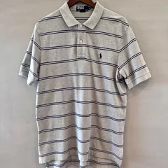 90〜00's POLO by Ralph Lauren ポロ バイ ラルフローレン ボーダーポロシャツ 鹿の子 半袖 グレー 灰 メンズ LLサイズ